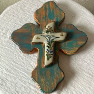 Artistic Wooden Cross with Bluebonnets & Bee Design- Handcrafted- made in Mexico